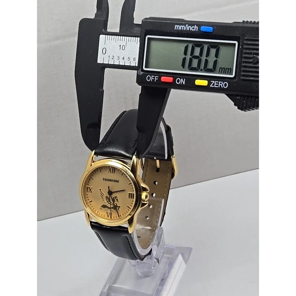 Tourneau Pegasus Limited Edition Gold Tone Black Leather Quartz Watch New Batter